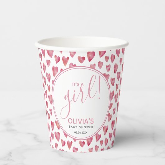 かわいいピンクのハート赤ちゃんシャワー女の子 紙コップ (正面)