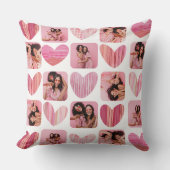 かわいいピンクのハート&フォトコラージュパターン クッション (正面)