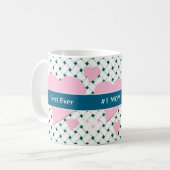 かわいいピンクのハート、ブルーグリーン最高のレーバーマザーおもしろい コーヒーマグカップ (正面左)