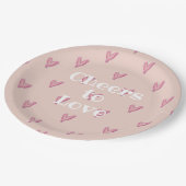 かわいいピンクのハート ペーパープレート (アングル)