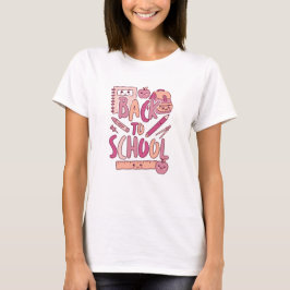 かわいいピンクのバックトゥスクール用品 学生 Tシャツ