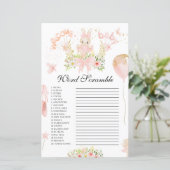 かわいいピンクのバニーバレリーナ赤ちゃんシャワー単語スクランブル (スタンド正面)