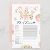 かわいいピンクのバニーバレリーナ赤ちゃんシャワー単語スクランブル (正面/裏面)