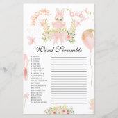 かわいいピンクのバニーバレリーナ赤ちゃんシャワー単語スクランブル (正面)