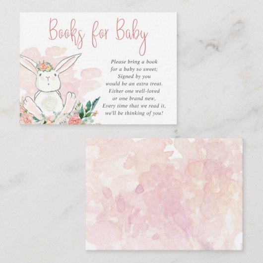 かわいいピンクのバニーフローラブックベビーリクエスト エンクロージャーカード (正面/裏面)