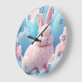 かわいいピンクのバニー綿キャンディクラウド ラージ壁時計 (傾斜)