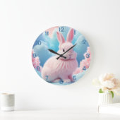 かわいいピンクのバニー綿キャンディクラウド ラージ壁時計 (ホーム)