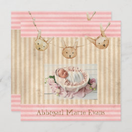 かわいいピンクのバニー赤ちゃん女の子の誕生のお知らせ