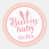 かわいいピンクのバニー赤ちゃん女の子パーソナライズされた"イースター ラウンドシール (正面)