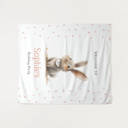 かわいいピンクのバニー・キッドの誕生日パーティー タペストリー (正面(横))