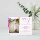 かわいいピンクのバブルガーリーキッズフォト誕生日 ポストカード (スタンド正面)
