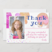 かわいいピンクのバブルガーリー写真誕生日 サンキューカード (正面)