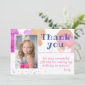 かわいいピンクのバブルガーリー写真誕生日 サンキューカード (スタンド正面)