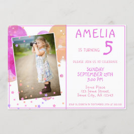 かわいいピンクのバブル キッズの写真 誕生日 招待状