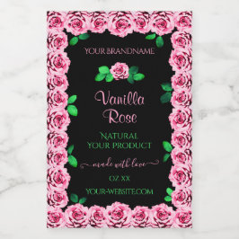 かわいいピンクのバラのフレーム エレガントなブラック製品ラベル フードラベル