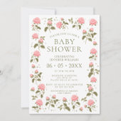 かわいいピンクのバラのボヘミアンフローラの女の子シャワー 招待状 (正面)