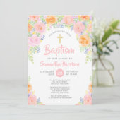 かわいいピンクのバラの水彩ガール洗礼 招待状 (スタンド正面)
