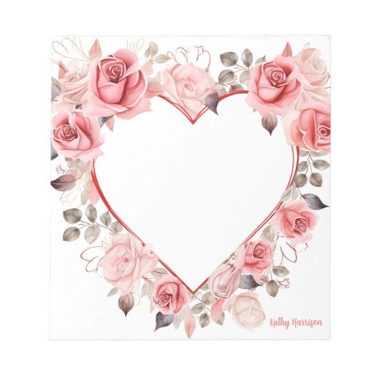 かわいいピンクのバラの水色バレンタインデー ノートパッド (正面)