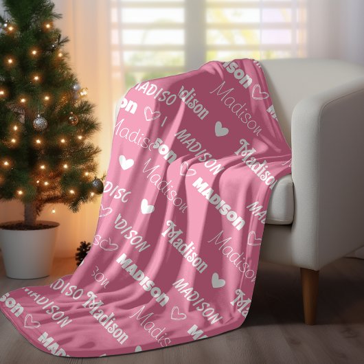 かわいいピンクのバラの繰り返し名パーソナライズされたガーリー フリースブランケット