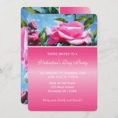 かわいいピンクのバラの花のバレンタインデーパーティー 招待状 (正面/裏面)