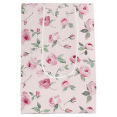 かわいいピンクのバラの花のブライズシャワー ミディアムペーパーバッグ (裏面)