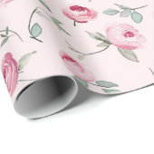 かわいいピンクのバラの花の花嫁のシャワー ラッピングペーパー (ロールコーナー)