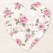 かわいいピンクのバラの花嫁シャワー ペーパーコースター (正面)