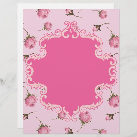 かわいいピンクのバラの花束の渦巻きフレーム スクラップブッキングペーパー (正面/裏面)