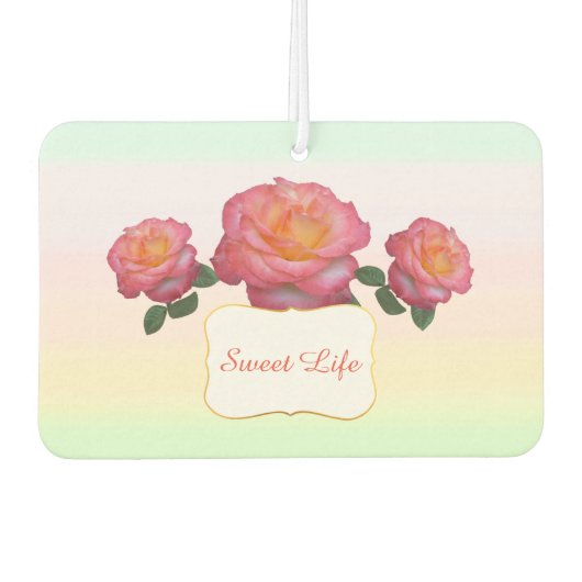 かわいいピンクのバラの花 カーエアーフレッシュナー (正面)