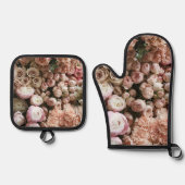 かわいいピンクのバラの花 鍋つかみ&鍋敷きセット (正面)