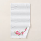 かわいいピンクのバラの芽の白い及び灰色のストライプ バスタオルセット (ハンドタオル)