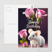かわいいピンクのバラの誕生日ねずみ ポストカード (正面/裏面)