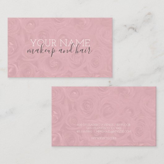 かわいいピンクのバラの髪とメイクアップの名刺 名刺 (正面/裏面)