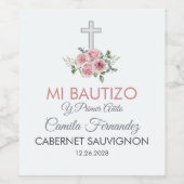 かわいいピンクのバラスペインののバプテスマと最初の誕生日 ワインラベル (シングルラベル)