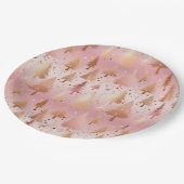 かわいいピンクのバラ金ゴールドツリーフェスティバルパターン ペーパープレート (アングル)