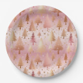 かわいいピンクのバラ金ゴールドツリーフェスティバルパターン ペーパープレート (正面)