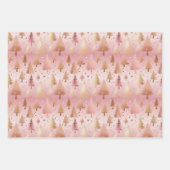 かわいいピンクのバラ金ゴールドツリーフェスティバルパターン ラッピングペーパーシート (正面2)