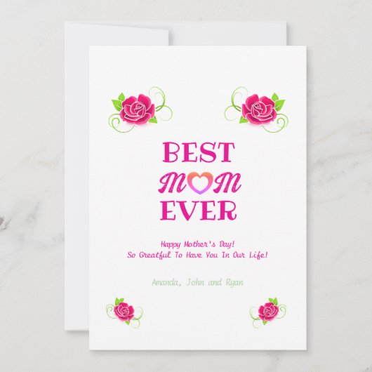 かわいいピンクのバラ ハート ベストマムエバー 母の日 シーズンカード (正面)