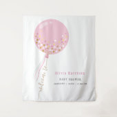 かわいいピンクのバルーンガール赤ちゃんシャワー歓迎サイン タペストリー (正面)