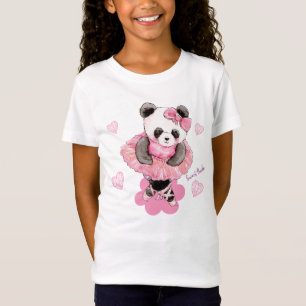 かわいいピンクのバレエが美しいパンダハート Tシャツ