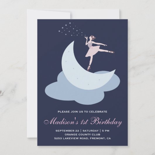 かわいいピンクのバレエの女の子のバレリーナの誕生会 招待状 (正面)