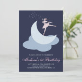 かわいいピンクのバレエの女の子のバレリーナの誕生会 招待状 (スタンド正面)