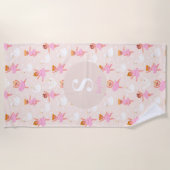 かわいいピンクのバレエダンサーの女の子のパーソナライズされた白鳥 ビーチタオル (正面)