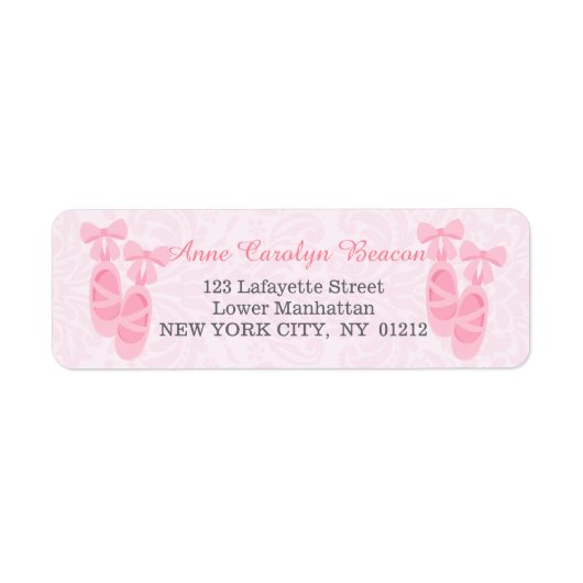 かわいいピンクのバレエ靴ダマスクパーソナライズされた ラベル (正面)