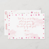 かわいいピンクのバレリーナとバルーンの誕生日 サンキューカード (正面/裏面)