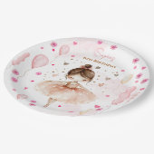 かわいいピンクのバレリーナとバルーンの誕生日 ペーパープレート (アングル)