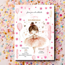 かわいいピンクのバレリーナとバルーンの誕生日