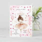 かわいいピンクのバレリーナとバルーンの誕生日 招待状 (スタンド正面)