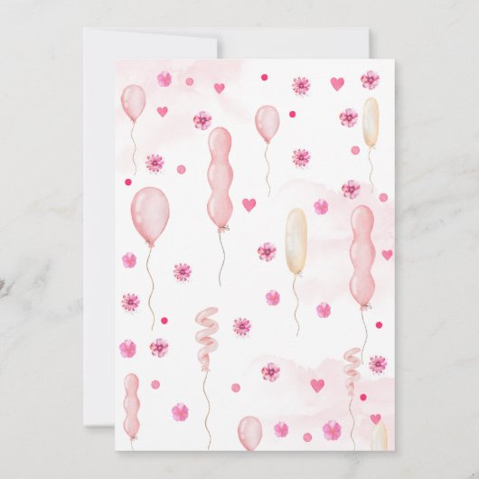 かわいいピンクのバレリーナとバルーンの誕生日 招待状 (裏面)