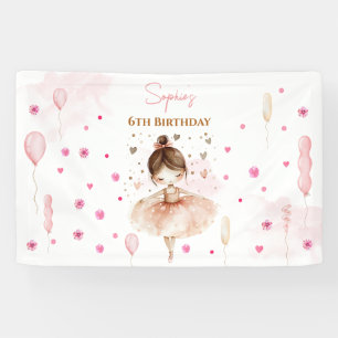 かわいいピンクのバレリーナとバルーンの誕生日 横断幕